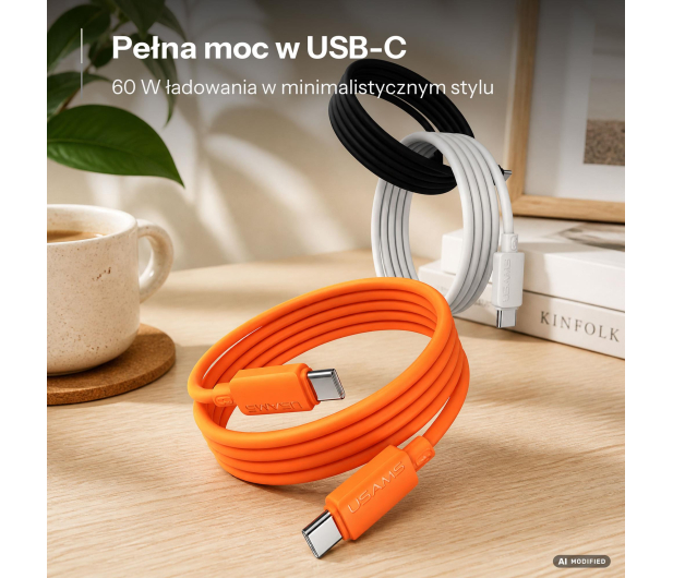 USAMS Kabel 60W 3A Silicone Fast Charging USB-C do USB-C czarny - 1569005 - zdjęcie 2